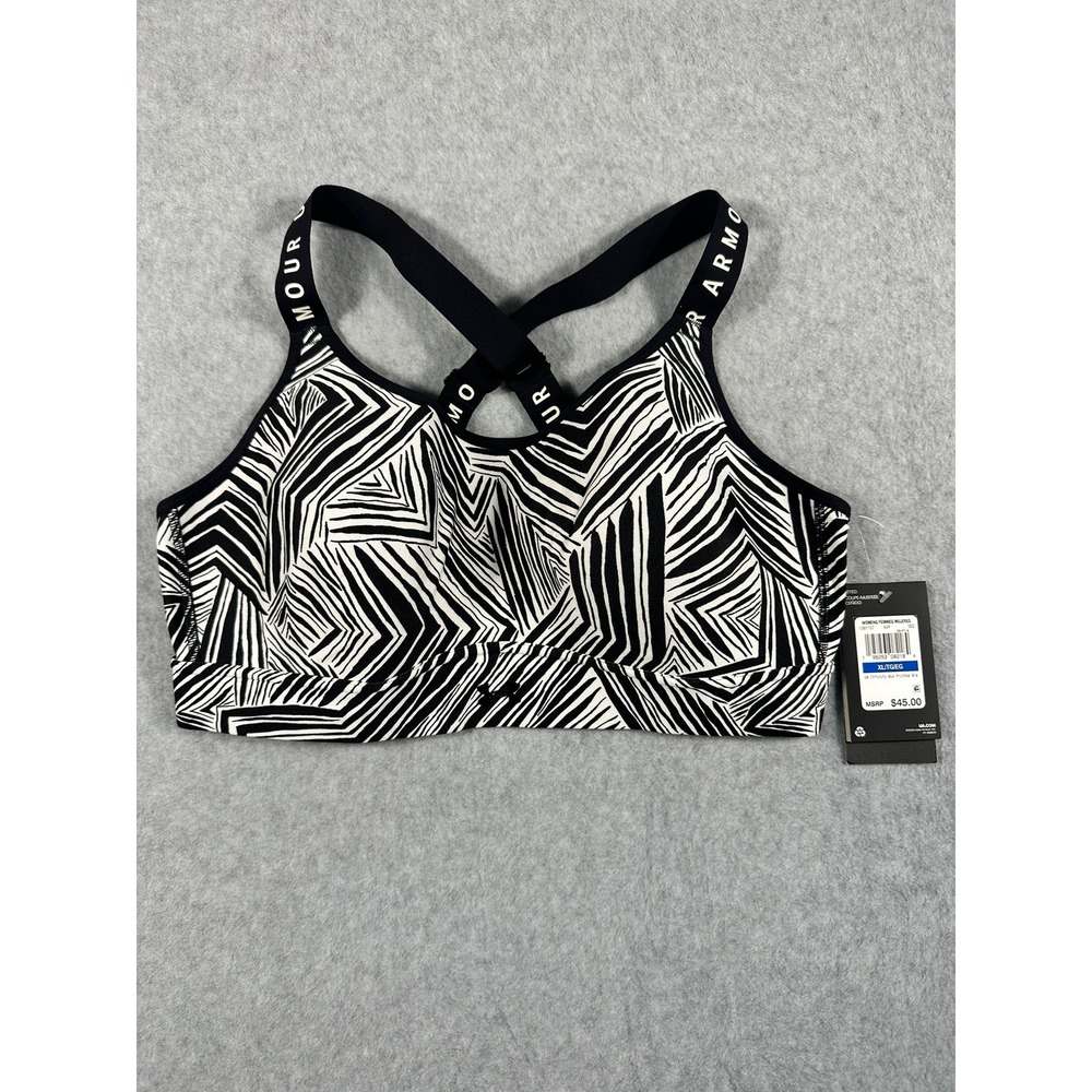 Under Armour Infinity Mid Printed Sports Bra XL Black White Geometric